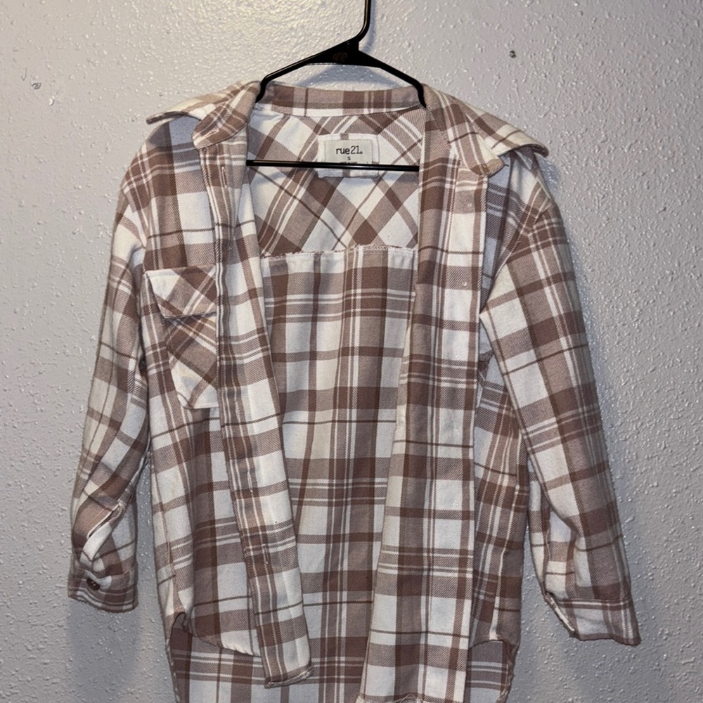 Rue21 Brown and White Plaid Shirt